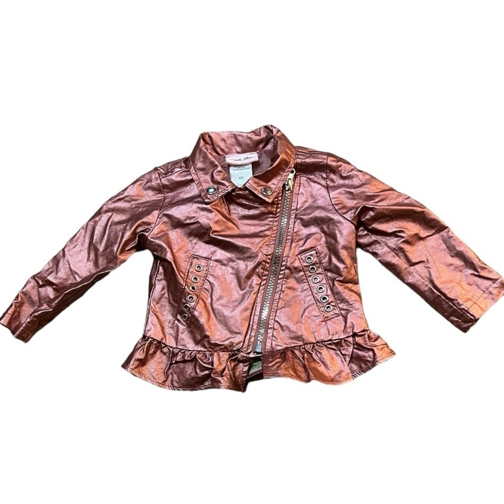 Little Lass Metallic Rose Gold Faux Leather Long Sleeve Jacket Size 12M